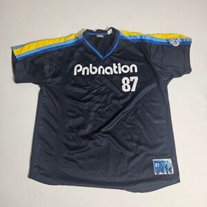 Vintage Pnb Nation 87 Jersey Navy Blue Yellow Stripe Streetwear Mens XL Hip Hop